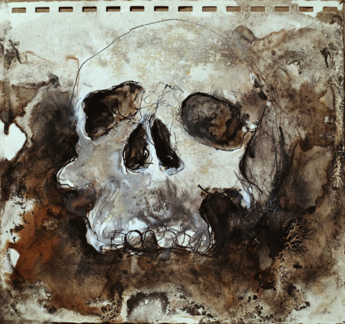 Crâne - techniques mixtes sur papier 17x16cm 2015